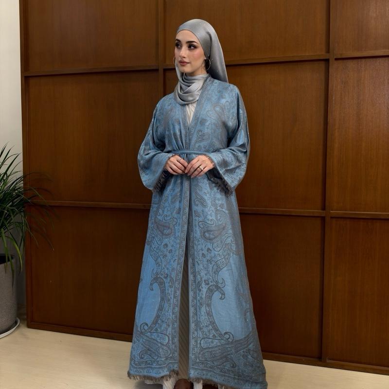Marwa Pashmina Abaya - Cardigan style with Pleated Inner by n.our