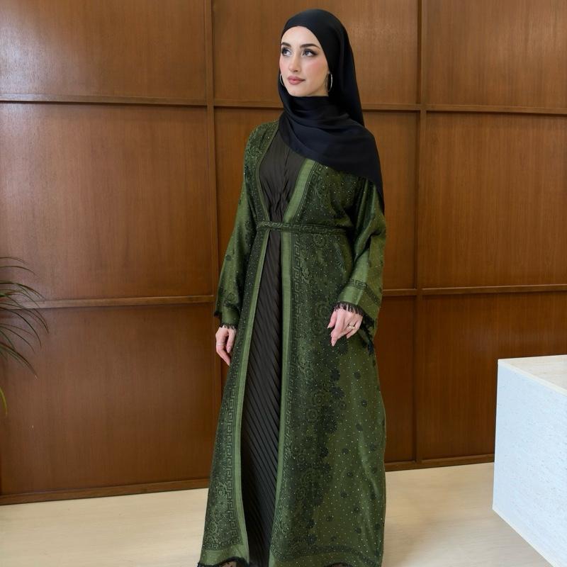 Marwa Pashmina Abaya - Cardigan style with Pleated Inner by n.our