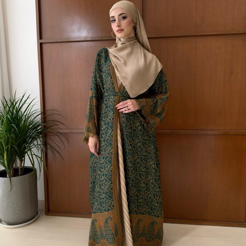 Marwa Pashmina Abaya - Cardigan style with Pleated Inner by n.our