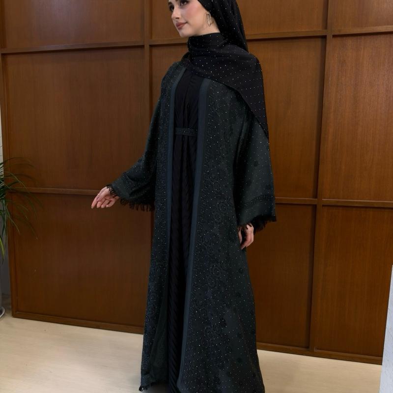 Marwa Pashmina Abaya - Cardigan style with Pleated Inner by n.our