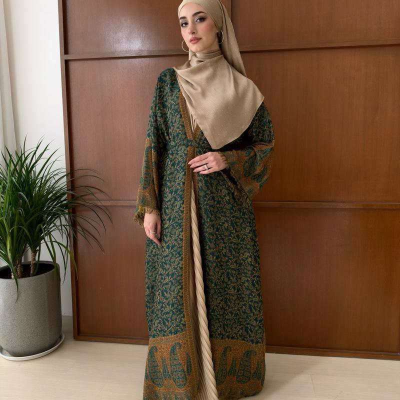 Marwa Pashmina Abaya - Cardigan style with Pleated Inner by n.our