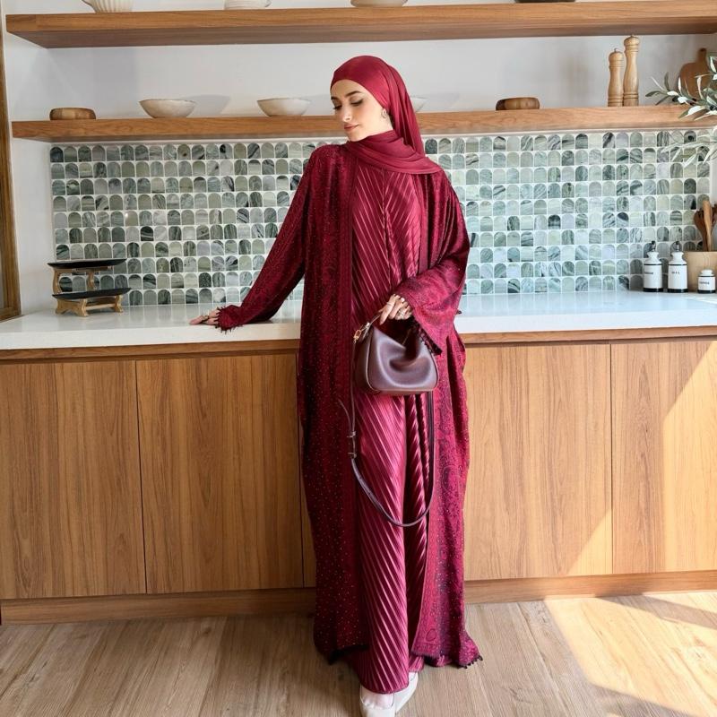 Marwa Abaya - Pashmina Cardigan Style Pleated Inner