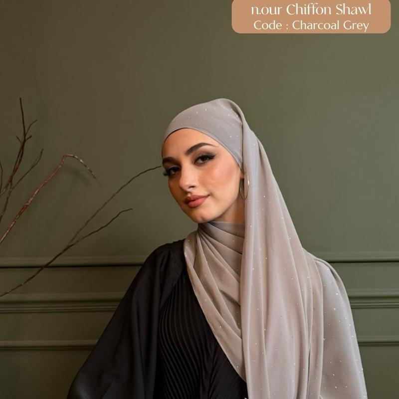 n.our Chiffon Silk Shawl stone and plain