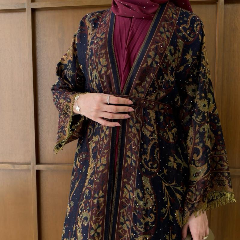 Marwa Pashmina Abaya - Cardigan style with Pleated Inner by n.our