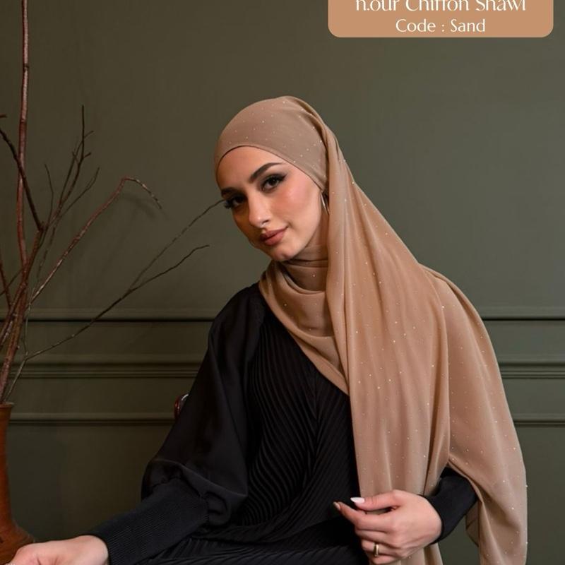 n.our Chiffon Silk Shawl stone and plain