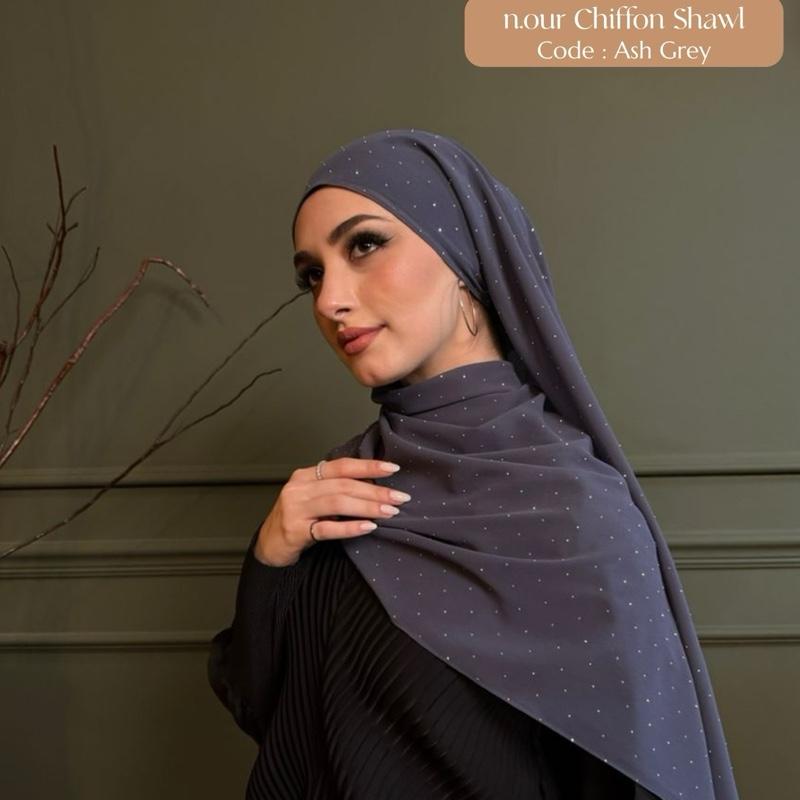 n.our Chiffon Silk Shawl stone and plain